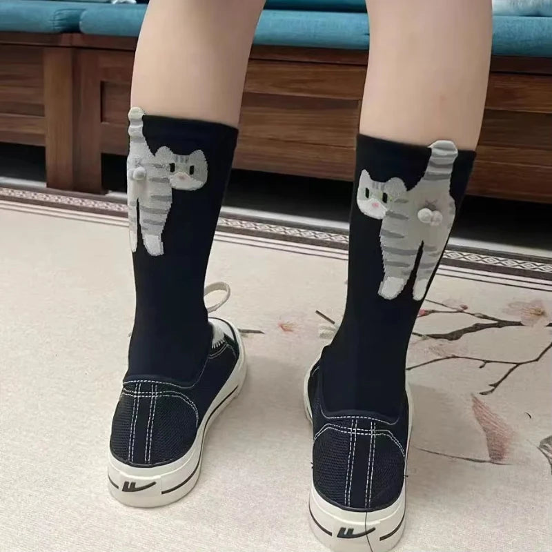 Cartoon Cute Cat Balls Cotton Socks Kawaii Lolita Knitting Socks Women Girls Middle Tube Sleep Sock Cat Print Floor Sock