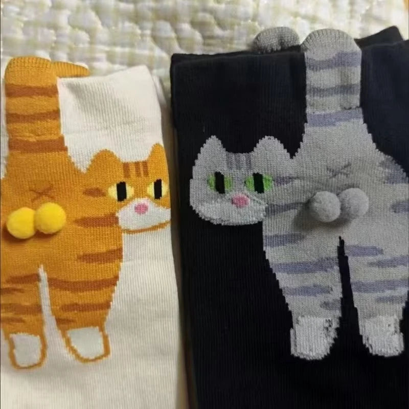 Cartoon Cute Cat Balls Cotton Socks Kawaii Lolita Knitting Socks Women Girls Middle Tube Sleep Sock Cat Print Floor Sock