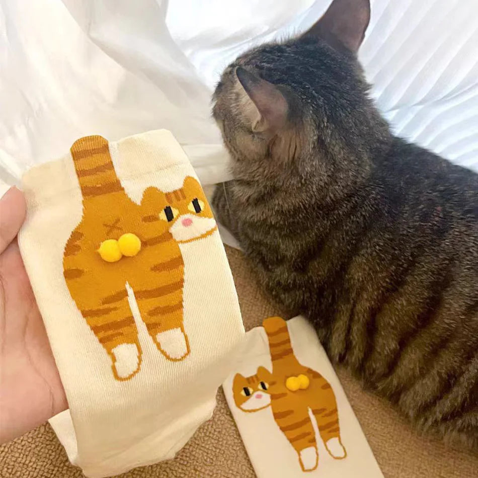 Cartoon Cute Cat Balls Cotton Socks Kawaii Lolita Knitting Socks Women Girls Middle Tube Sleep Sock Cat Print Floor Sock