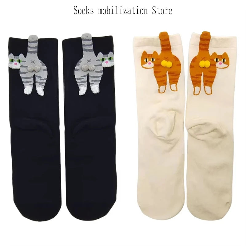 Cartoon Cute Cat Balls Cotton Socks Kawaii Lolita Knitting Socks Women Girls Middle Tube Sleep Sock Cat Print Floor Sock