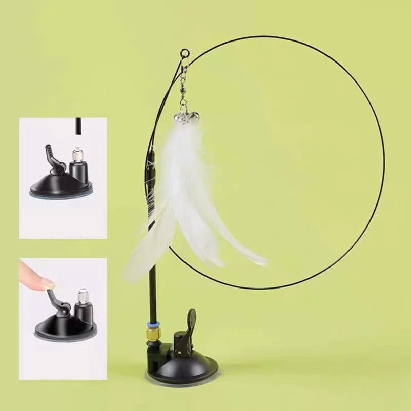 Cat Toy Feather Stick Interactive Toy Super Suction Kitten Toy Cup Removable 2 Feather Replacement Cat Accessories