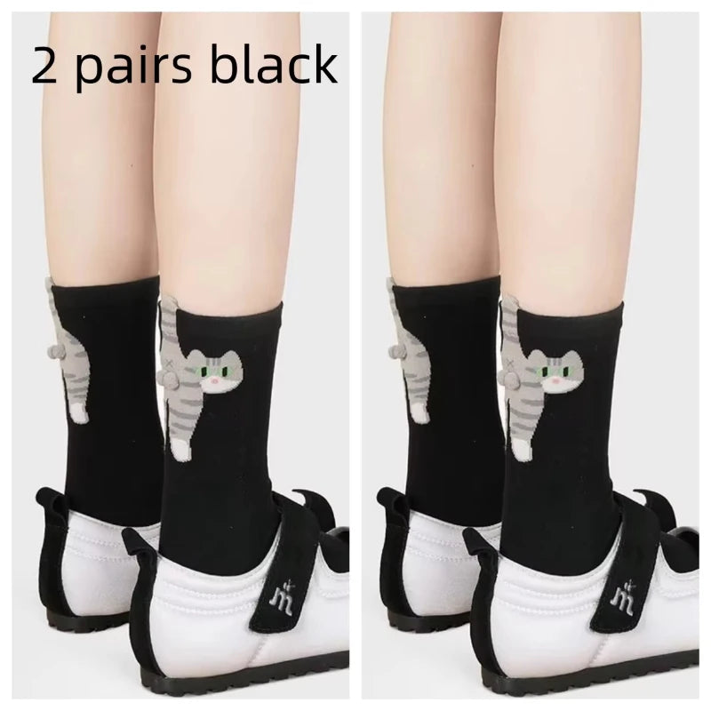 Cartoon Cute Cat Balls Cotton Socks Kawaii Lolita Knitting Socks Women Girls Middle Tube Sleep Sock Cat Print Floor Sock