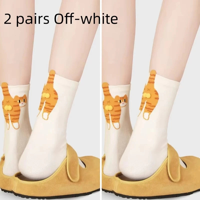 Cartoon Cute Cat Balls Cotton Socks Kawaii Lolita Knitting Socks Women Girls Middle Tube Sleep Sock Cat Print Floor Sock