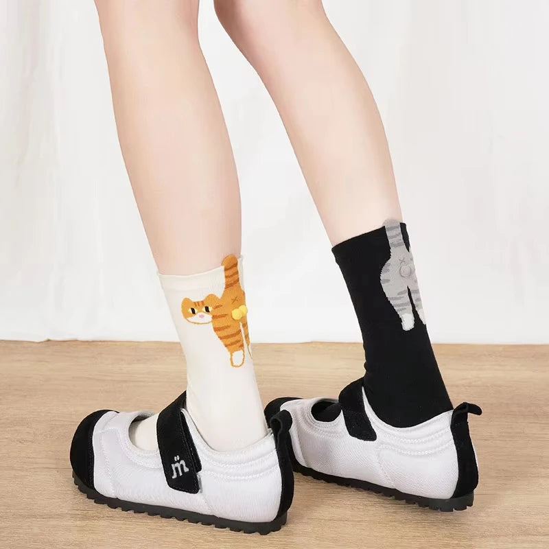 Cartoon Cute Cat Balls Cotton Socks Kawaii Lolita Knitting Socks Women Girls Middle Tube Sleep Sock Cat Print Floor Sock
