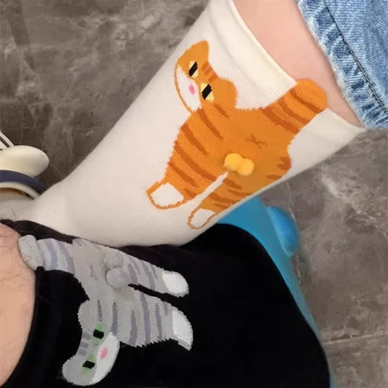 Cartoon Cute Cat Balls Cotton Socks Kawaii Lolita Knitting Socks Women Girls Middle Tube Sleep Sock Cat Print Floor Sock