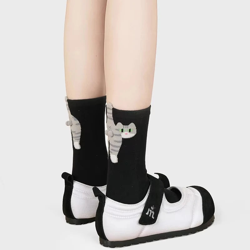 Cartoon Cute Cat Balls Cotton Socks Kawaii Lolita Knitting Socks Women Girls Middle Tube Sleep Sock Cat Print Floor Sock