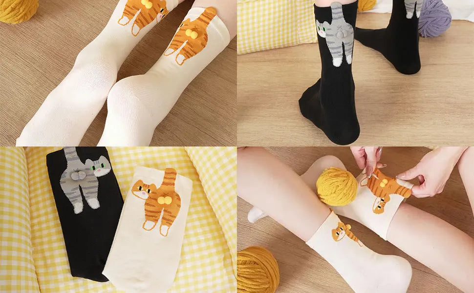 Cartoon Cute Cat Balls Cotton Socks Kawaii Lolita Knitting Socks Women Girls Middle Tube Sleep Sock Cat Print Floor Sock