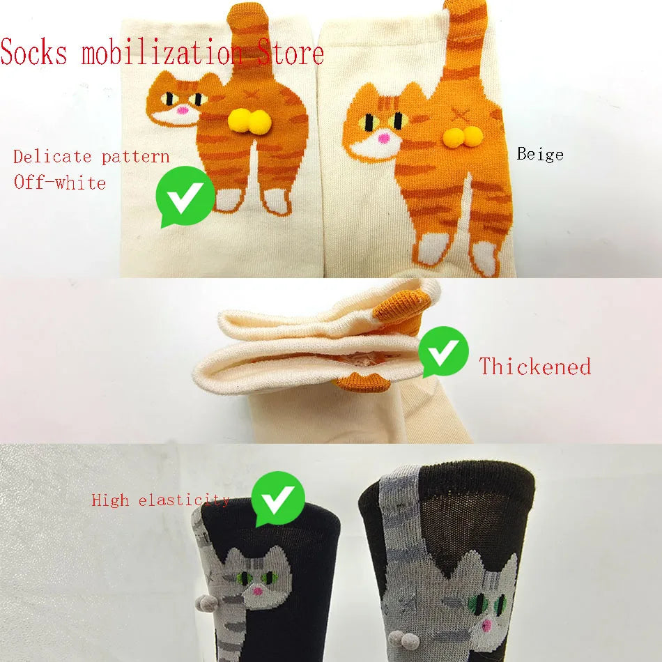 Cartoon Cute Cat Balls Cotton Socks Kawaii Lolita Knitting Socks Women Girls Middle Tube Sleep Sock Cat Print Floor Sock