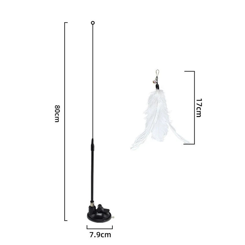 Cat Toy Feather Stick Interactive Toy Super Suction Kitten Toy Cup Removable 2 Feather Replacement Cat Accessories