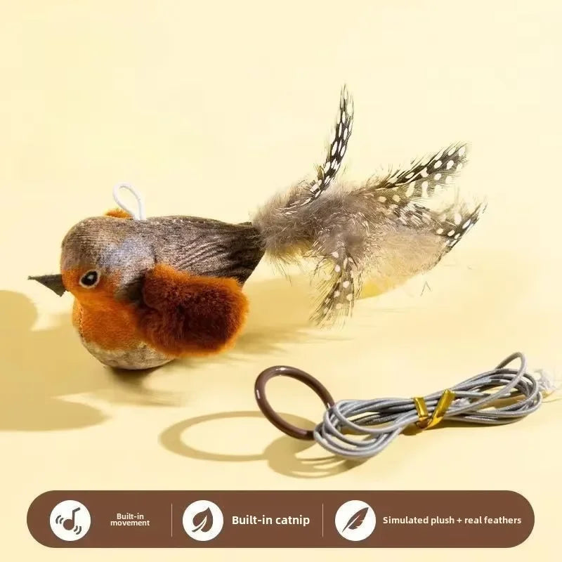 Indoor Interactive Birds Toy for Cat Chasing Teasing Toy Sounding Catnip Cat Teaser Toy Self-hilarity Wall Hanging Birds Cat Toy